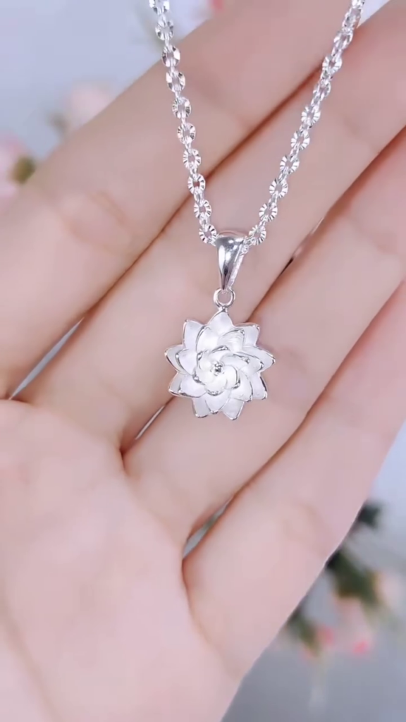 Elegant Sterling Silver Lotus Flower Pendant Necklace with Delicate Details - Photo 3