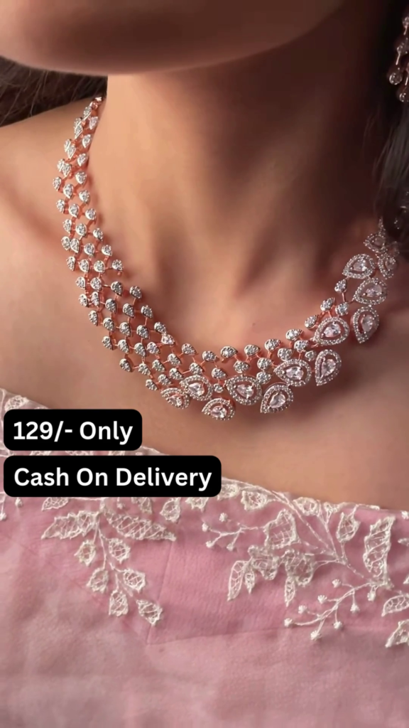 Radiant Rose Gold-Toned Short Necklace Set with Pear-Shaped Crystal Clusters - Photo 2