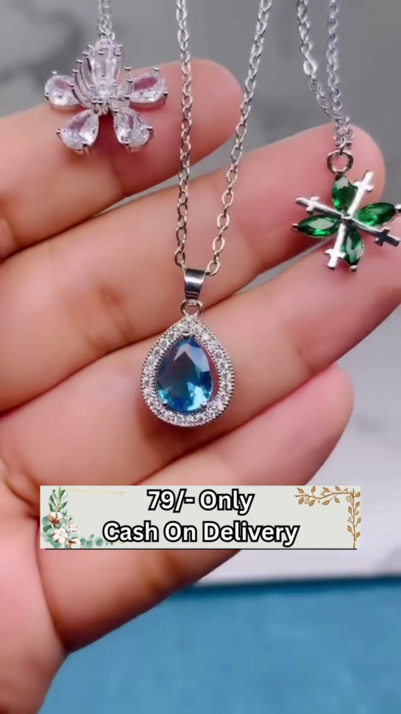 Elegant Sterling Silver Pear-Shaped Blue Gemstone Pendant Necklace with Crystal Halo - Photo 2