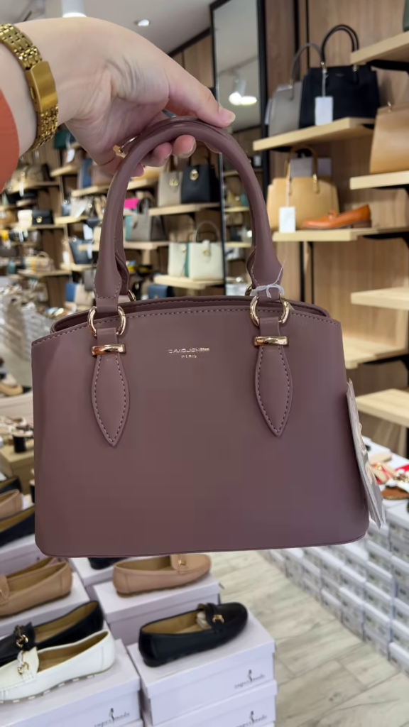 Elegant Structured Top Handle Satchel Handbag in Taupe with Gold-Tone Hardware - Photo 4