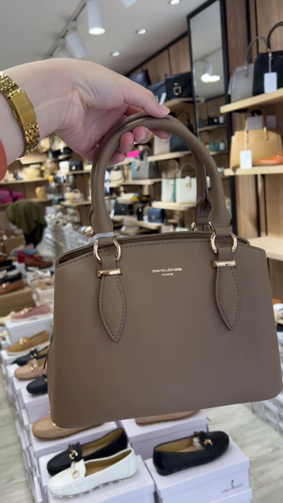 Elegant Structured Top Handle Satchel Handbag in Taupe with Gold-Tone Hardware - Photo 1
