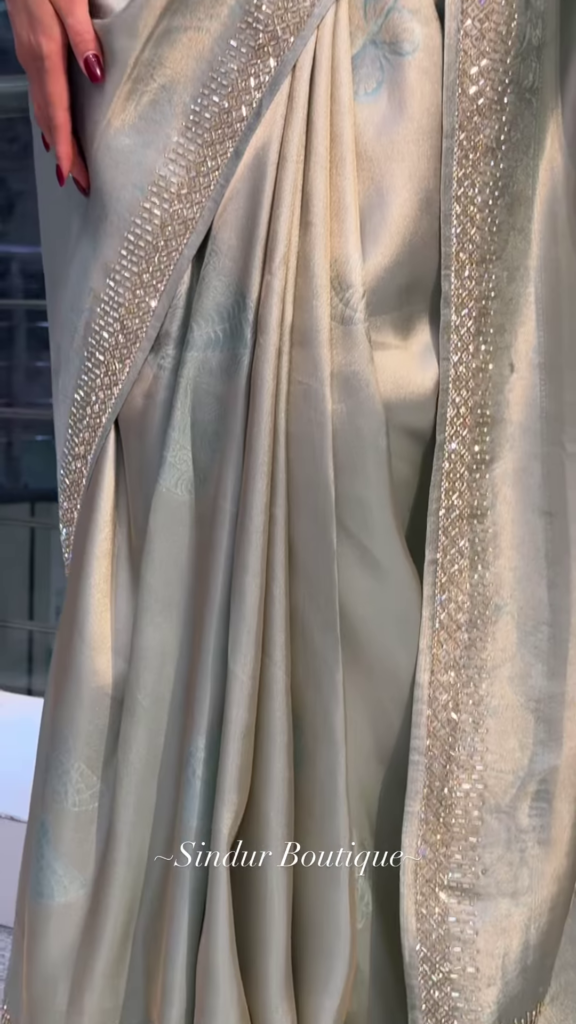 Elegant Sage Green Silk Saree with Sparkling Embellished Border - Photo 3