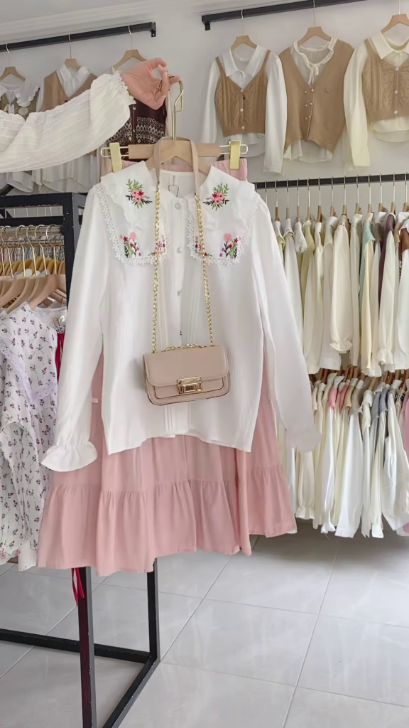 Charming Women's Embroidered Blouse and Layered Tulle Skirt Outfit with Crossbody Bag - Photo 9