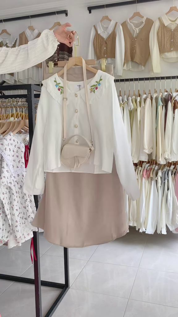 Charming Women's Embroidered Blouse and Layered Tulle Skirt Outfit with Crossbody Bag - Photo 4