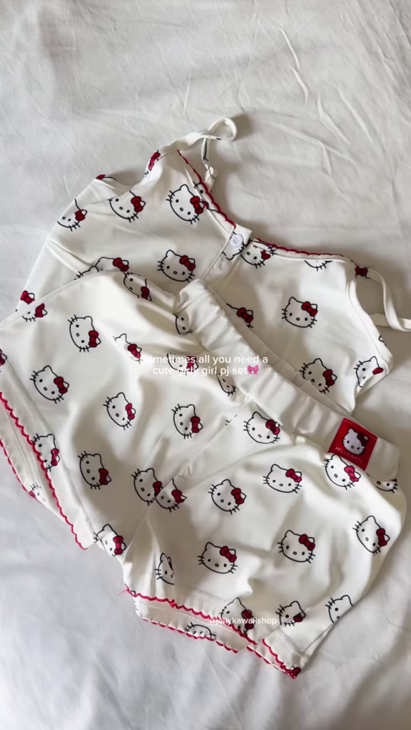 Cute Women's Hello Kitty Cami Pajama Set with Ruffle Trim - Photo 2