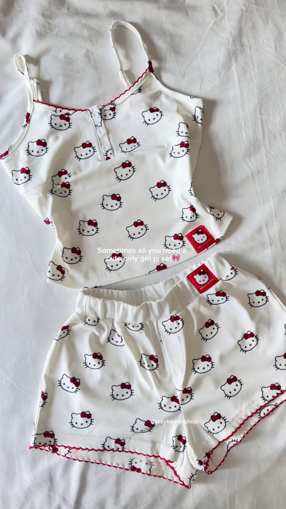 Cute Women's Hello Kitty Cami Pajama Set with Ruffle Trim - Photo 1