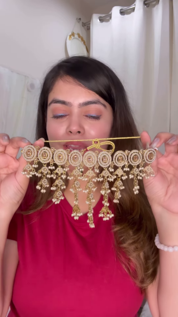 Ornate Gold-Toned Kundan Choker Necklace with Cascading Pearl Drops - Photo 2