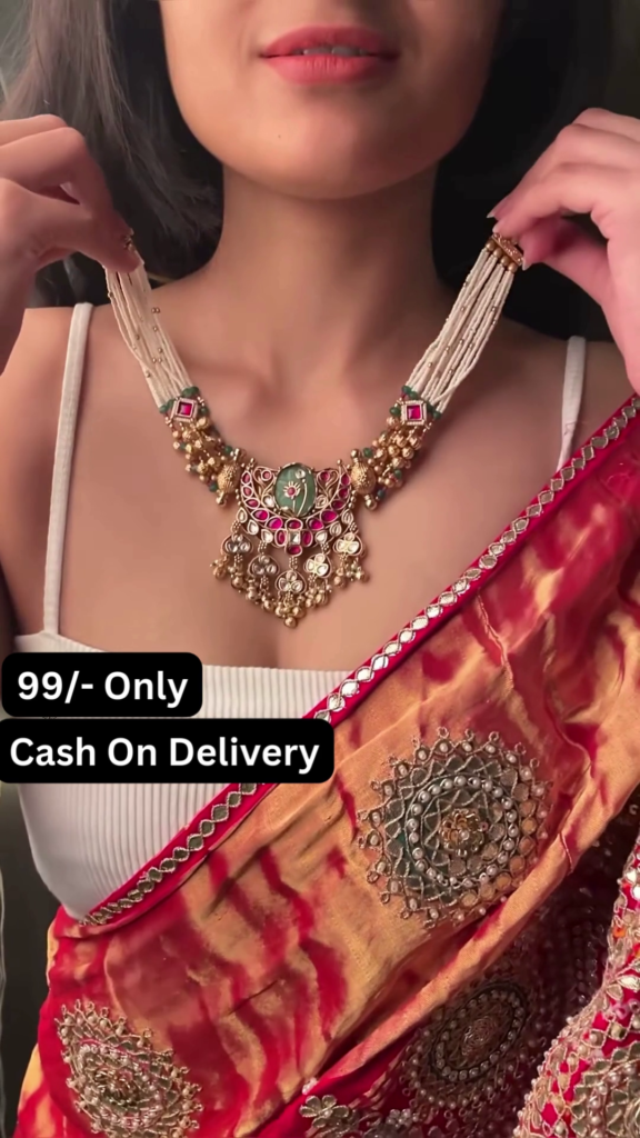 Exquisite Kundan Choker Necklace Set with Green Stone and Pearl Drops - Photo 3
