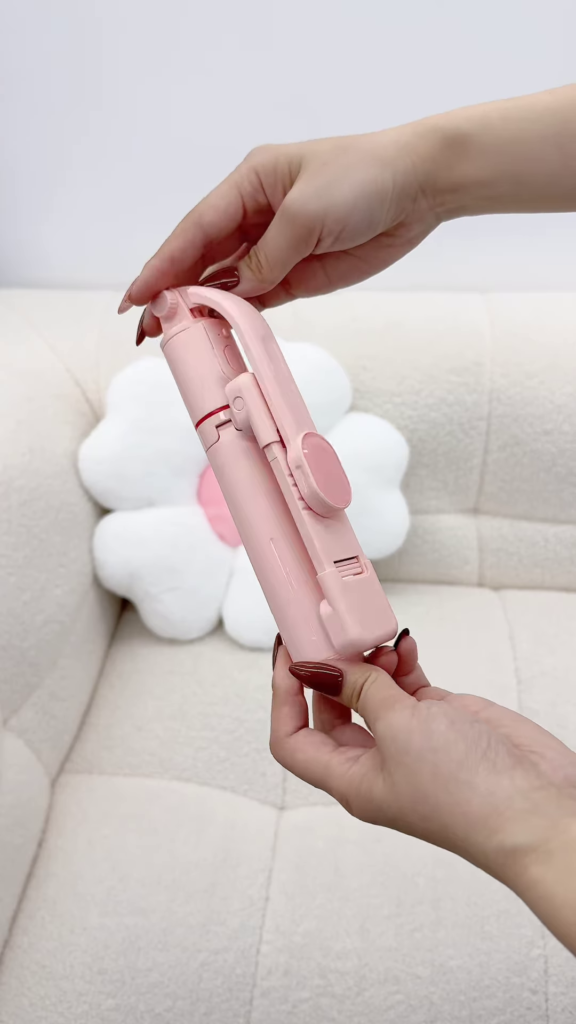 Pink Bluetooth Selfie Stick Tripod with Fill Lights and Phone Holder - Photo 5