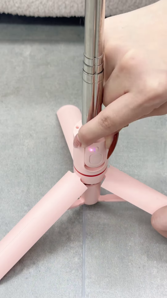 Pink Bluetooth Selfie Stick Tripod with Fill Lights and Phone Holder - Photo 3