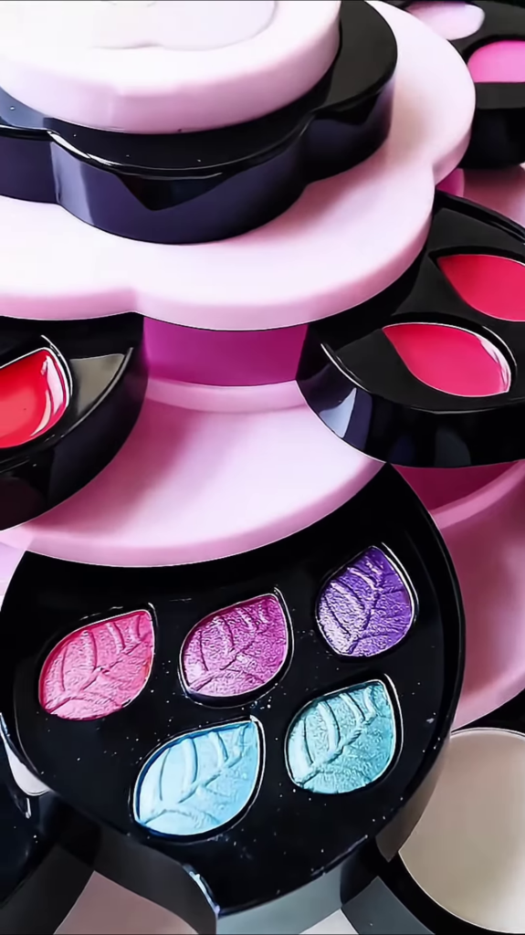 Large Rotating Flower Makeup Organizer Set with Eyeshadows, Blush, Lip Products, and Brushes - Photo 4