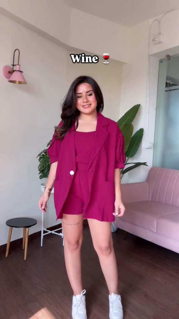 Chic Baby Pink Three-Piece Co-ord Set with Cropped Top, Shorts, and Blazer - Photo 3