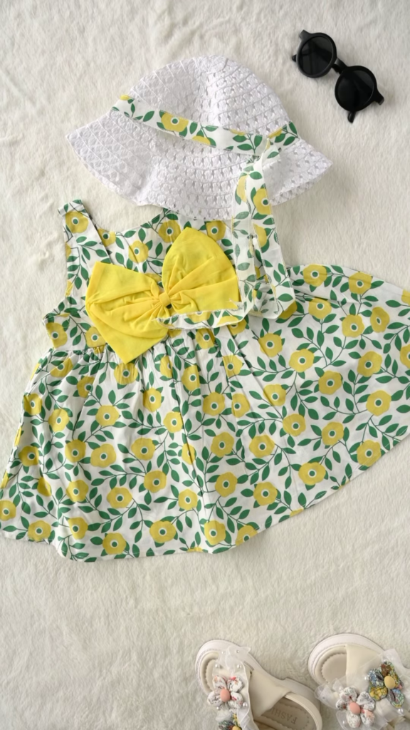 Sweet Baby Girl Summer Outfit Set: Floral Dress, Straw Hat, and Sandals - Photo 1
