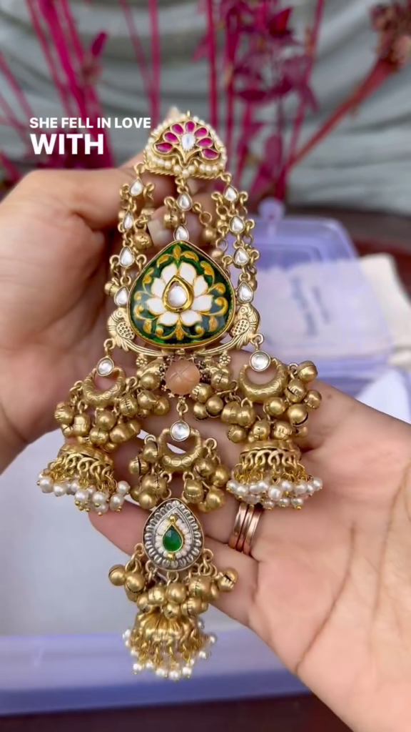 Exquisite Gold-Toned Jhumka Earrings with Kundan, Gemstones, and Pearl Details - Photo 5