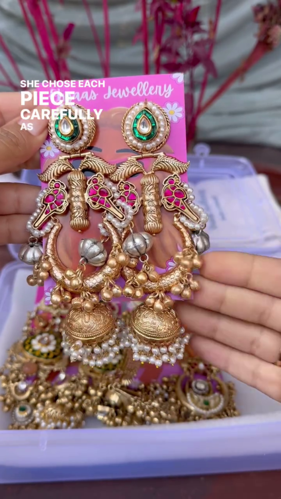 Exquisite Gold-Toned Jhumka Earrings with Kundan, Gemstones, and Pearl Details - Photo 1