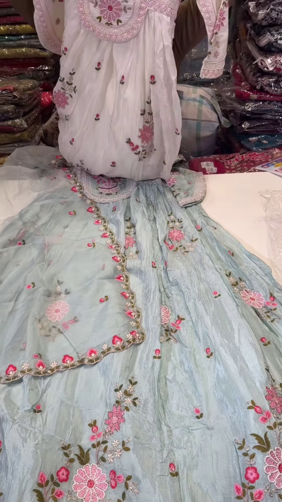 Elegant White Anarkali Kurta with Pink Floral Embroidery and Sheer Sleeves - Photo 2