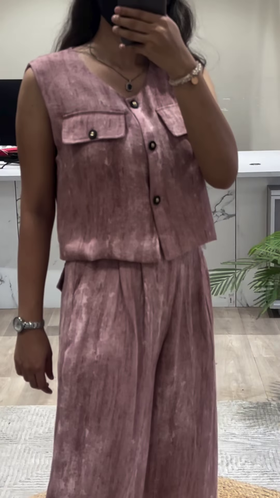 Stylish Mauve Sleeveless Top and Wide-Leg Pants Co-ord Set for Women - Photo 1
