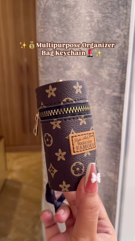 Compact Cylinder Keychain Bag with Zipper and Decorative Scarf - Photo 5
