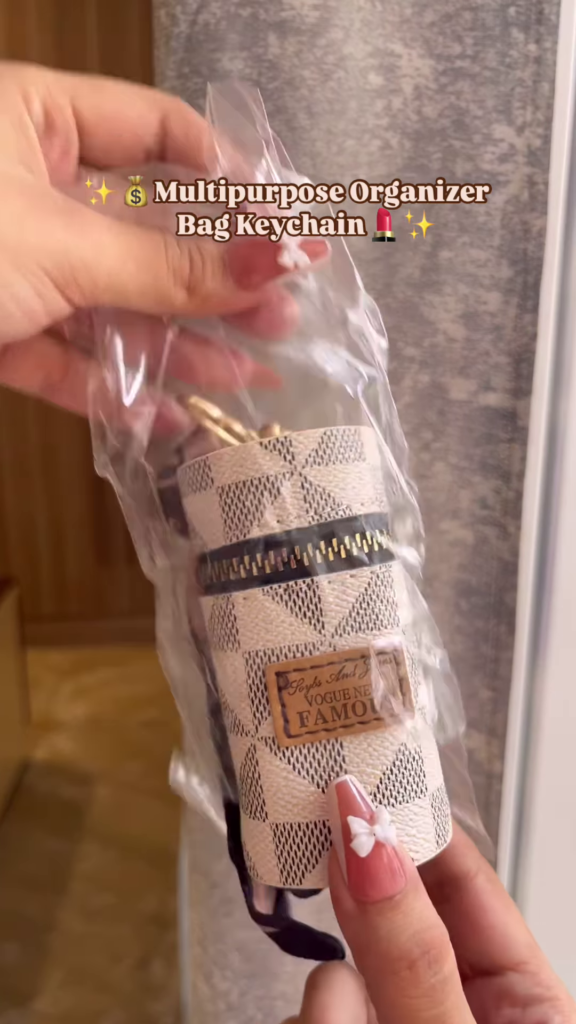 Compact Cylinder Keychain Bag with Zipper and Decorative Scarf - Photo 4