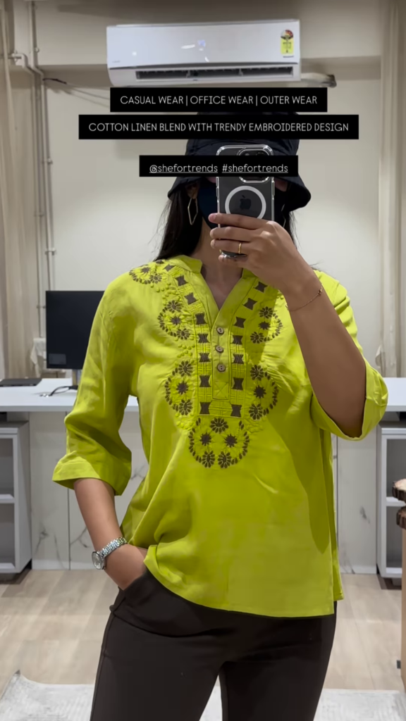 Trendy Embroidered Cotton Linen Blend Top for Casual, Office, and Outer Wear - Photo 2