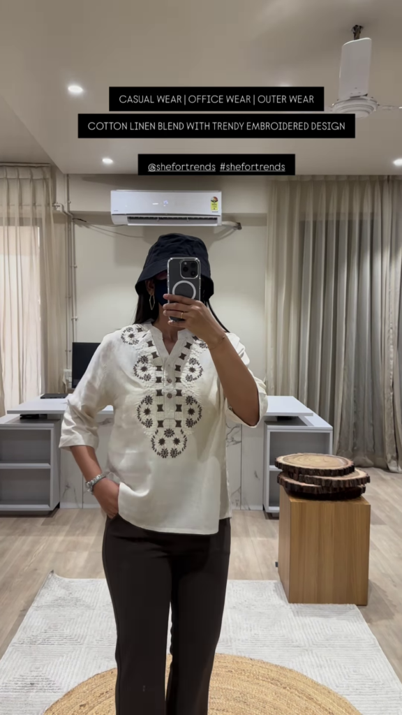 Trendy Embroidered Cotton Linen Blend Top for Casual, Office, and Outer Wear - Photo 5