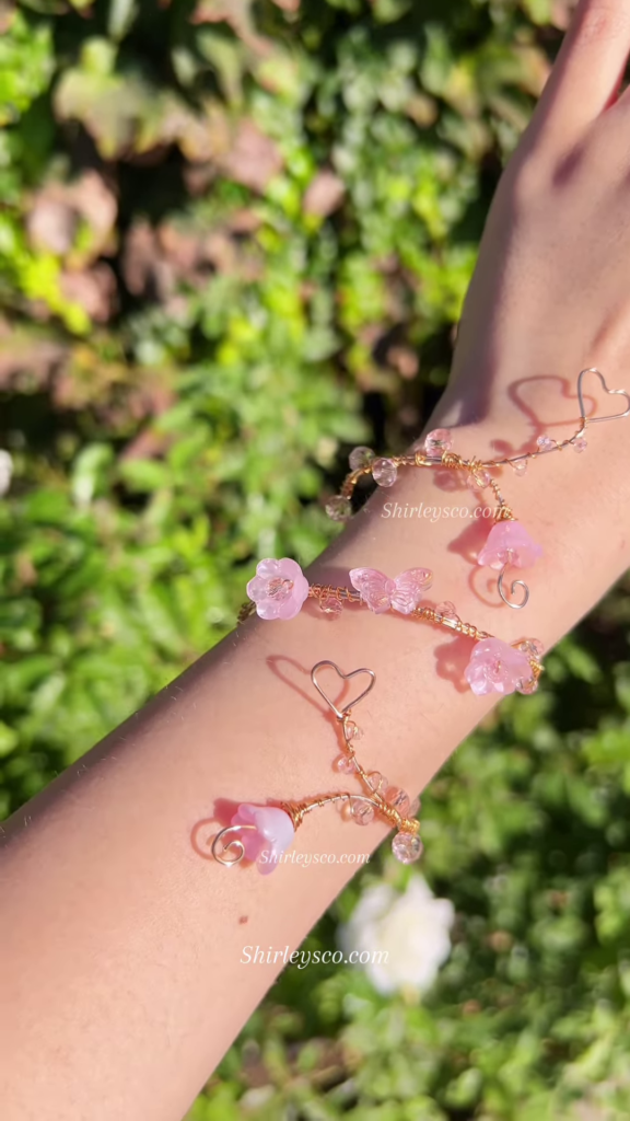 Whimsical Fairy Hand Bracelet with Butterfly, Flowers, and Crystal Beads - Photo 5