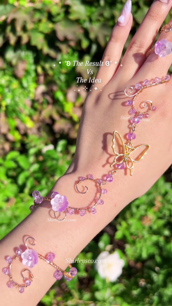 Whimsical Fairy Hand Bracelet with Butterfly, Flowers, and Crystal Beads - Photo 2