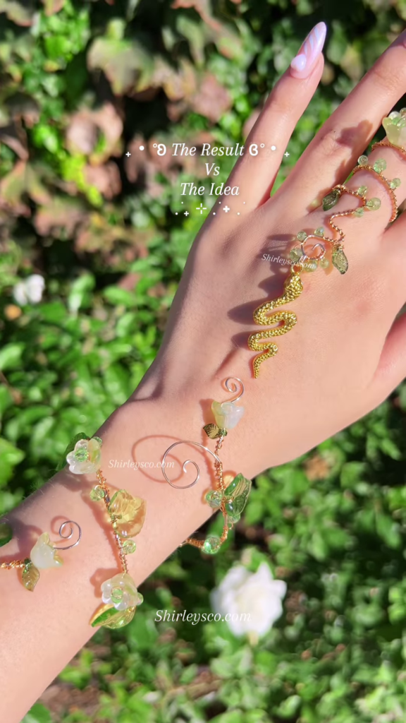Whimsical Fairy Hand Bracelet with Butterfly, Flowers, and Crystal Beads - Photo 3