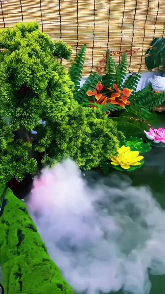 Miniature Zen Garden Fountain with Artificial Plants and Mist Effect - Photo 1