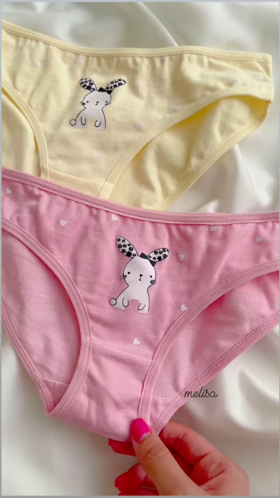 Cute White Cotton Training Bra with Pink Bunny and Hearts for Girls - Photo 8