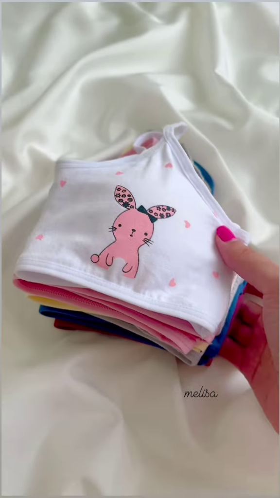 Cute White Cotton Training Bra with Pink Bunny and Hearts for Girls - Photo 7