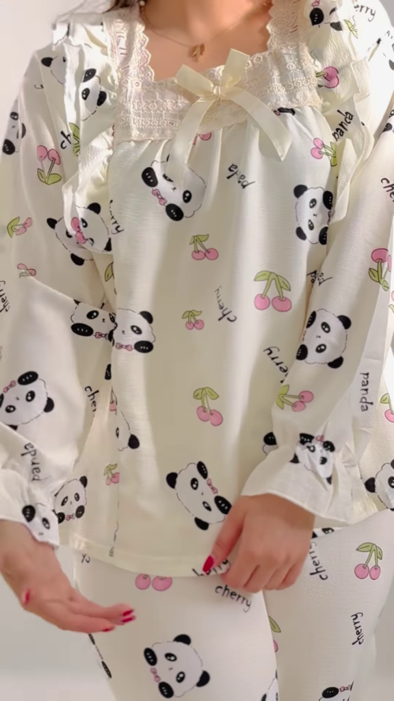 Cozy Long-Sleeved Pajama Set with Cute Prints and Lace Trim - Photo 2