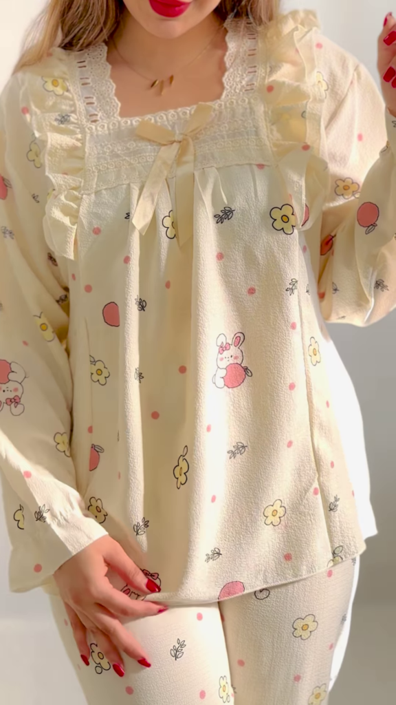 Cozy Long-Sleeved Pajama Set with Cute Prints and Lace Trim - Photo 3