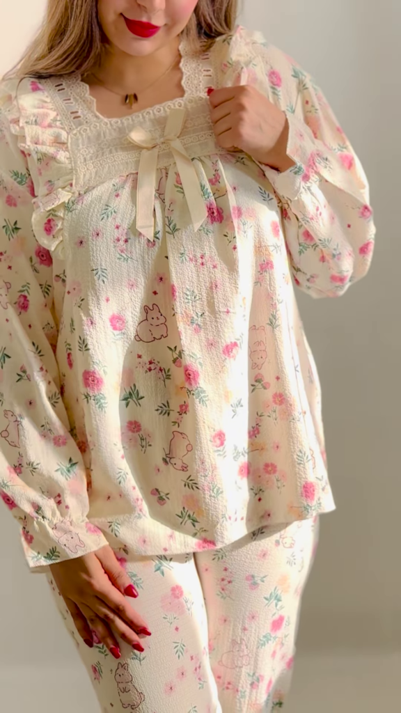Cozy Long-Sleeved Pajama Set with Cute Prints and Lace Trim - Photo 5