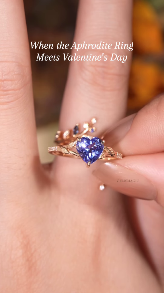 Gemsmagic Aphrodite Ring: Heart-Shaped Tanzanite and Leaf Vine Ring - Photo 2