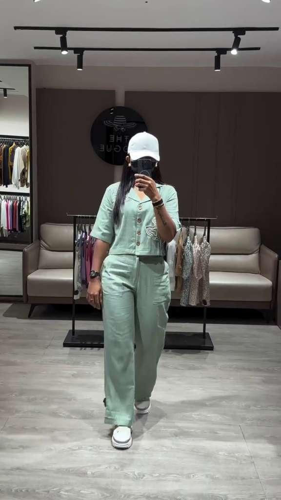 Relaxed Fit Linen Blend Two-Piece Set with Cropped Top and Wide-Leg Pants - Photo 1