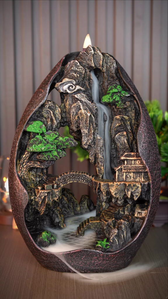 Backflow Incense Burner with Mountain Landscape and Waterfall Effect - Photo 2