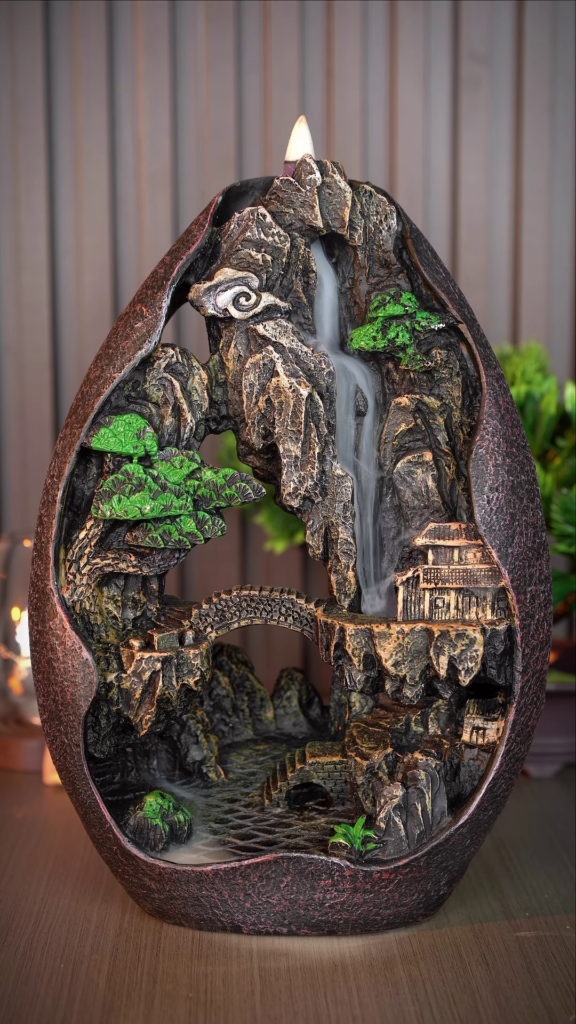 Backflow Incense Burner with Mountain Landscape and Waterfall Effect - Photo 3