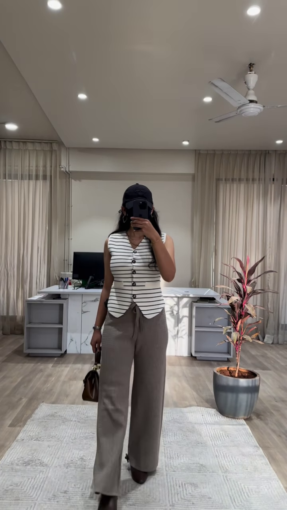 Chic Sleeveless Knit Top with Button Front and Wide-Leg Knit Pants Outfit - Photo 2