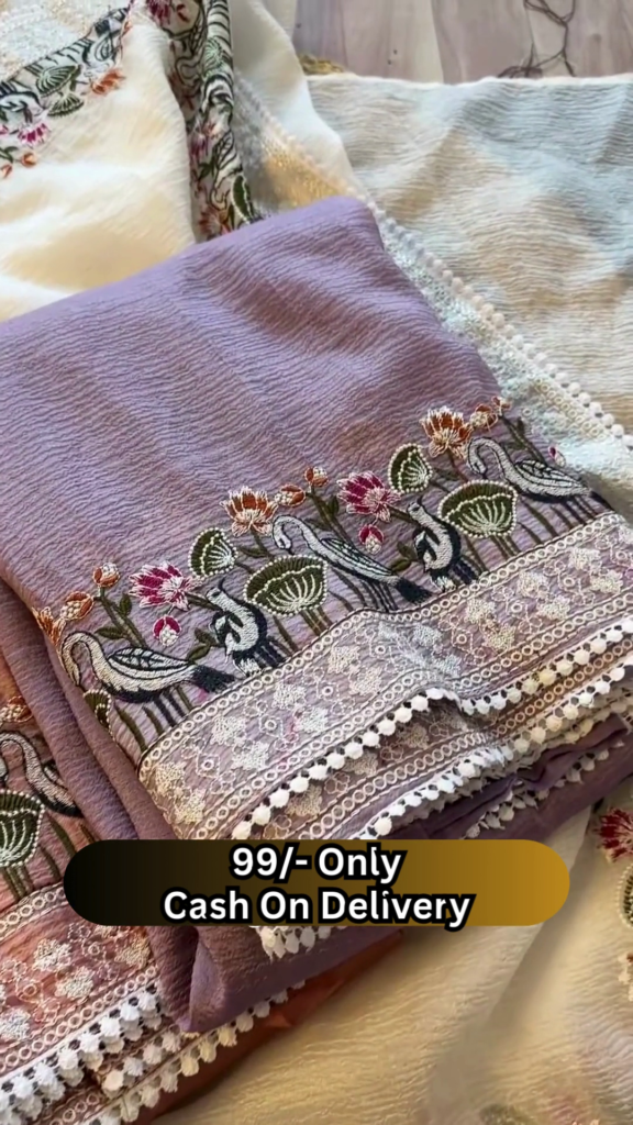 Elegant Off-White Saree with Floral and Bird Embroidered Border - Photo 2