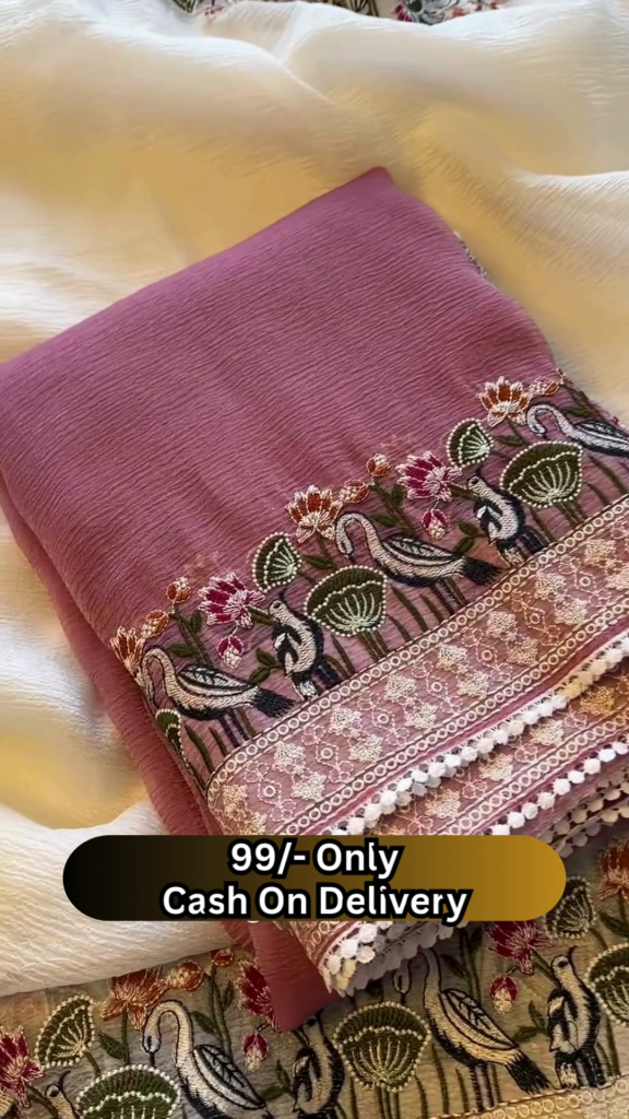 Elegant Off-White Saree with Floral and Bird Embroidered Border - Photo 4