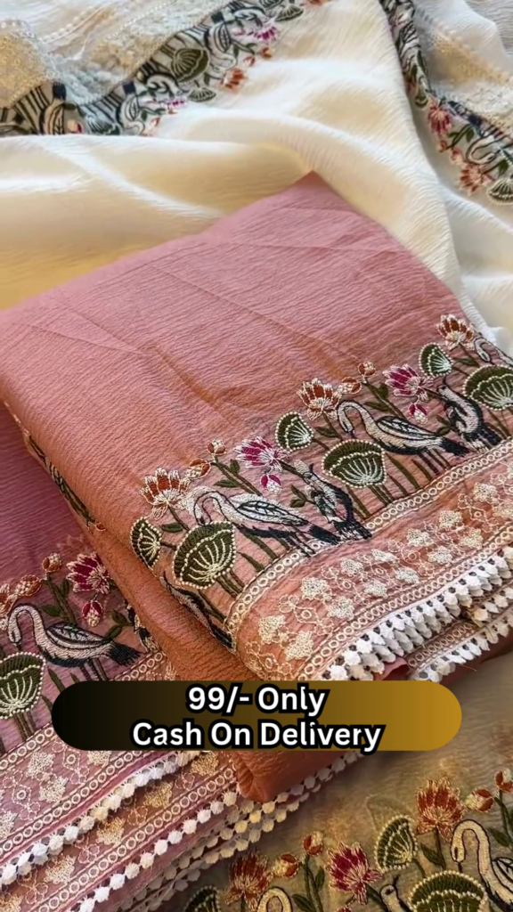 Elegant Off-White Saree with Floral and Bird Embroidered Border - Photo 3
