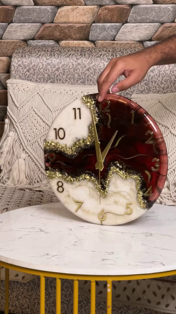 Artistic Resin Wall Clock with Abstract Color Blocking and Metallic Accents - Photo 8