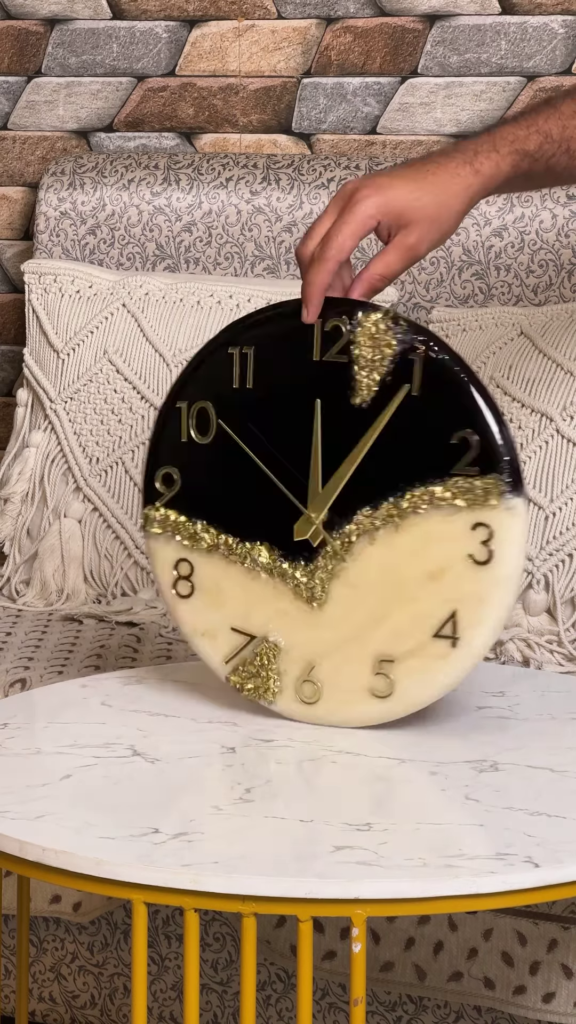 Artistic Resin Wall Clock with Abstract Color Blocking and Metallic Accents - Photo 7