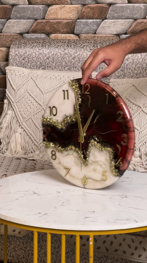 Artistic Resin Wall Clock with Abstract Color Blocking and Metallic Accents - Photo 6