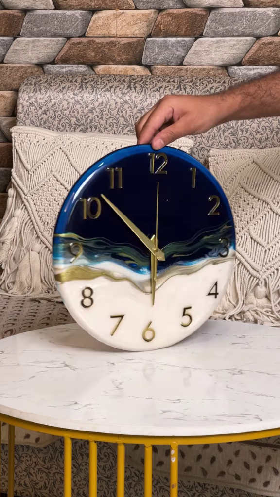 Artistic Resin Wall Clock with Abstract Color Blocking and Metallic Accents - Photo 5