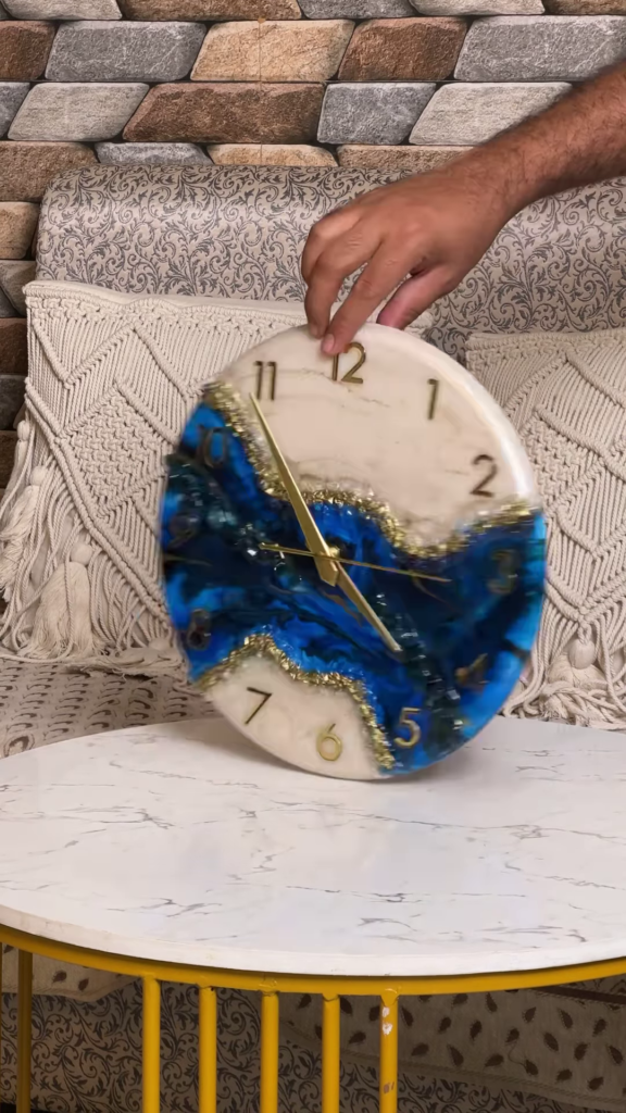 Artistic Resin Wall Clock with Abstract Color Blocking and Metallic Accents - Photo 4