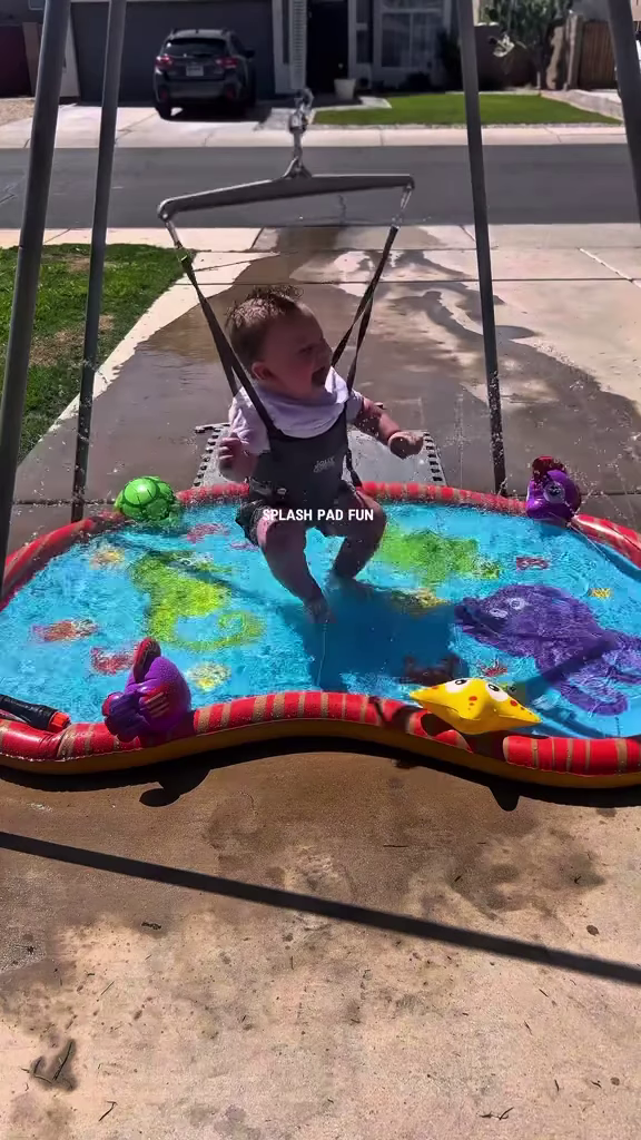 Outdoor Baby Bouncer Swing with Inflatable Water Splash Pad - Photo 3