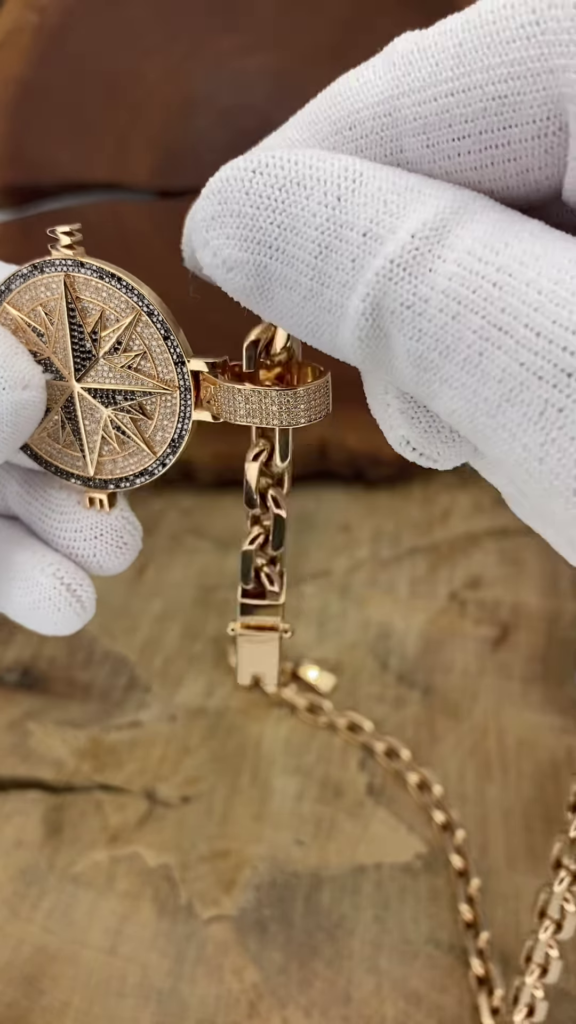 Statement Gold-Toned Compass Pendant Necklace with Intricate Detailing - Photo 2