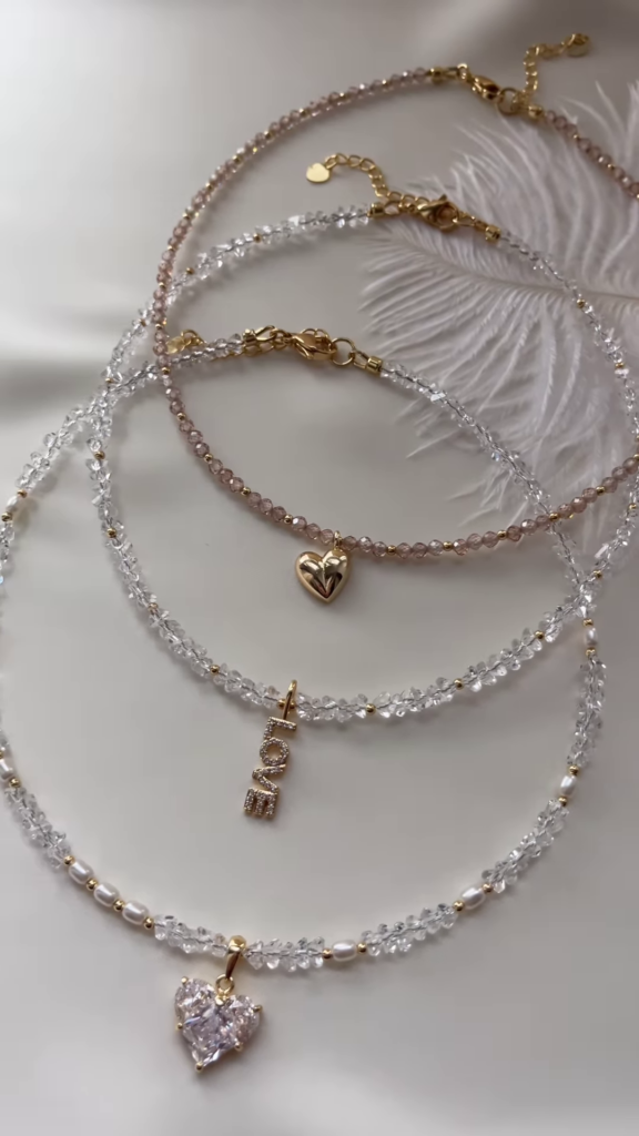 Delicate Layered Crystal Beaded Necklace Set with Charm Pendants - Photo 1